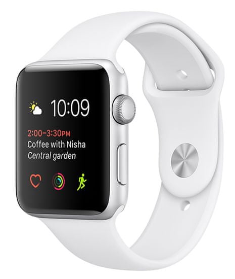 Apple Watch Series 1, 38 mm, stříbrný hliník – bílý sportovní řemínek - použité