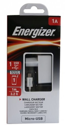 Energizer Nabíječka CLASSIC, 1 USB, micro-USB kabel, 1A, bílá