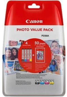 Canon CLI-571XL C/M/Y/BK + 50x PP-201 (0332C005), barevný