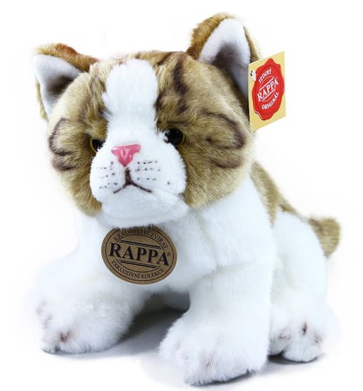 Rappa Plyšová kočka hnědo-bílá, sedící, 18 cm
