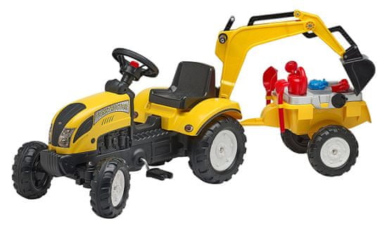 Falk Traktor žlutý Ranch Trac s valníkem a zadní lžící - zánovní