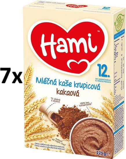 Hami Kaše mléčná krupicová s kakaem - 7x225g