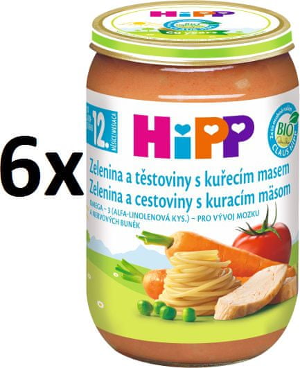 Levně HiPP BIO Zelenina a těstoviny s kuřecím masem - 6x220g
