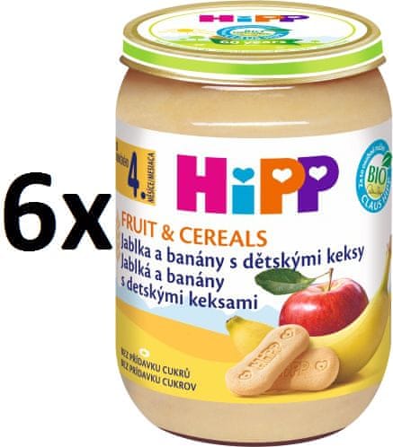 Levně HiPP BIO Jablka a banány s dětskými keksy - 6 x 190 g