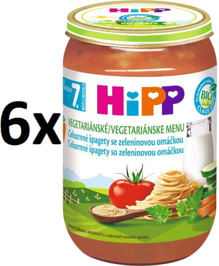 HiPP BIO Celozrnné špagety se zeleninovou omáčkou - 6x220g
