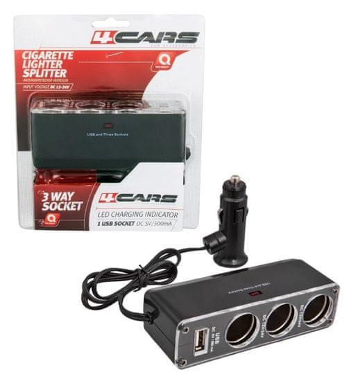 4Cars Roztrojka do zapalovače s USB 12V/24V
