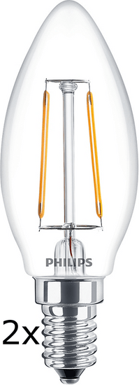 Philips Filament Ledcandle classic 2-25W B35 E14 827 CL ND 2 ks