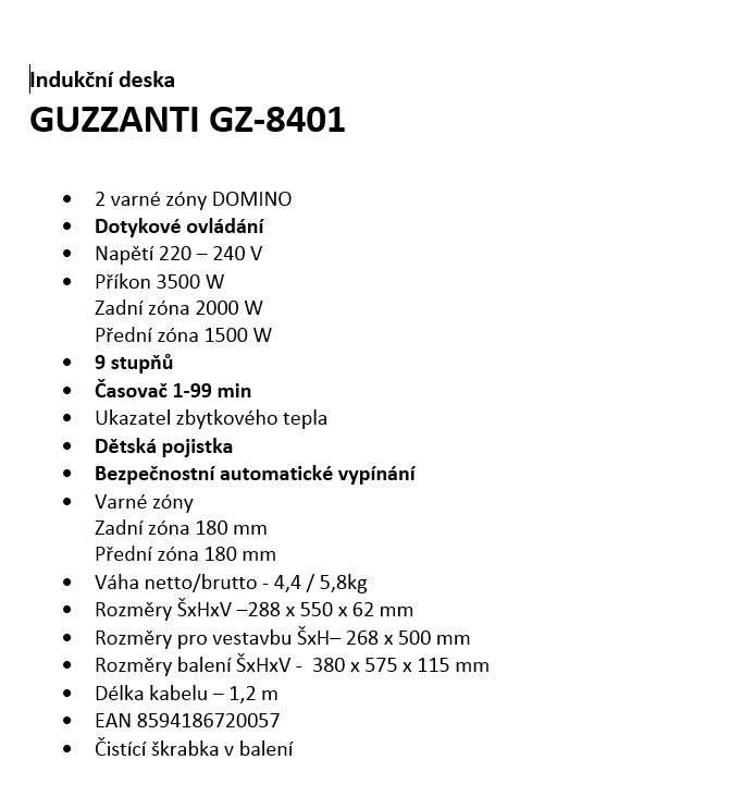 GUZZANTI indukční deska GZ 8401