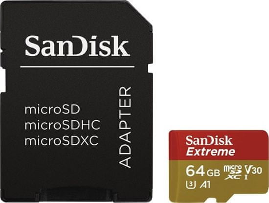 SanDisk microSDXC 64 GB UHS-I V30 A1 Extreme 100MB/s + adaptér (SDSQXAF-064G-GN6AA)