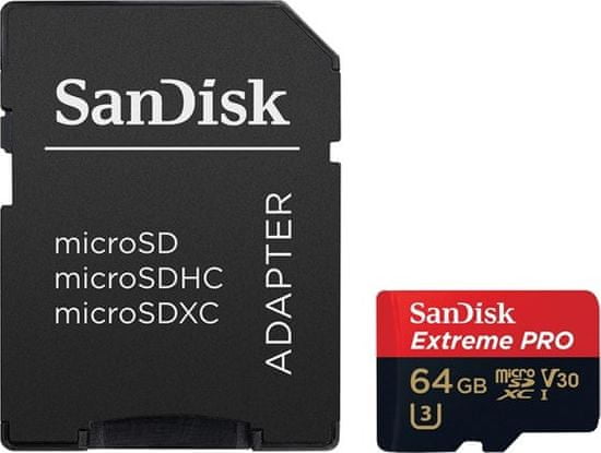 SanDisk microSDXC 64 GB UHS-I V30 A1 Extreme Pro 100MB/s + adaptér (SDSQXCG-064G-GN6MA)