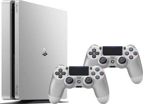 Sony Playstation 4 Slim - 500GB, stříbrný + 2x Dualshock 4