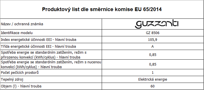 Levně GUZZANTI vestavná trouba GZ 8507