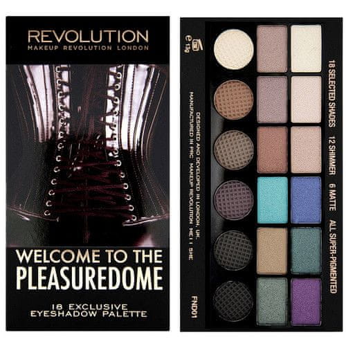 Makeup Revolution Limitovaná paletka 18 očních stínů Welcome to the Pleasuredome