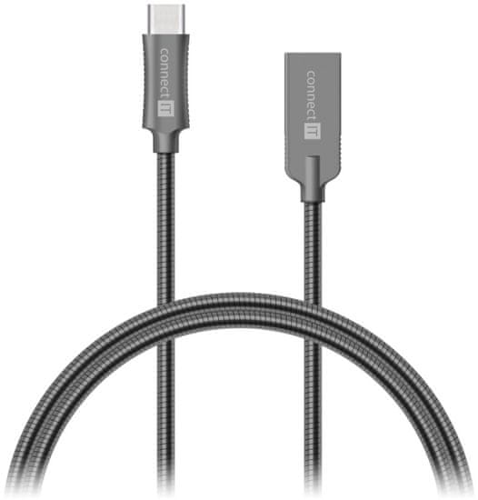 Connect IT CONNECT IT Wirez Steel Knight Kabel (USB-C - USB-A), kovová tmavě šedá , 1 m