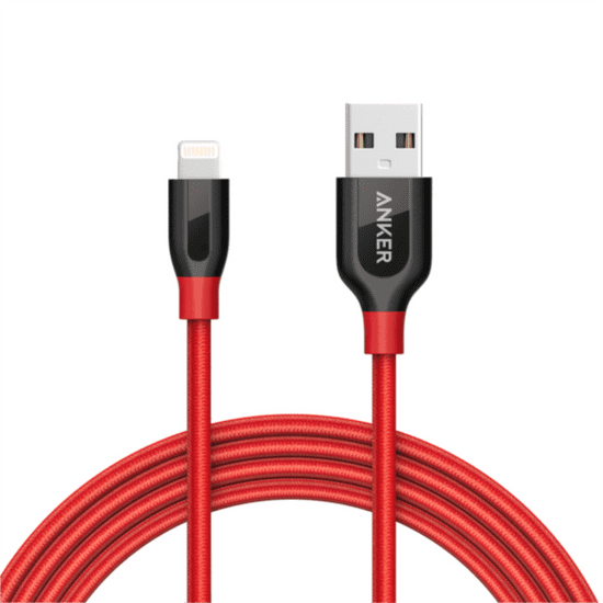 Anker PowerLine+ Lightning kabel + pouzdro, nylon, 1,8 m, červená