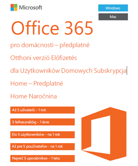 Microsoft Office 365 pro domácnosti - 1 rok - bez média
