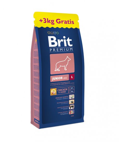 Brit Premium Dog Junior L 15 kg + 3 kg Zdarma