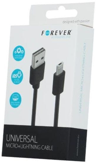 Forever Datový kabel, Micro-USB/Apple Iphone 5, černá