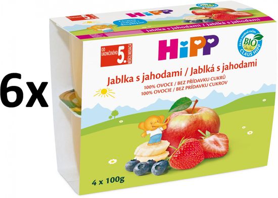 HiPP BIO Jablka s jahodami a borůvkami - 6x(4x100g)