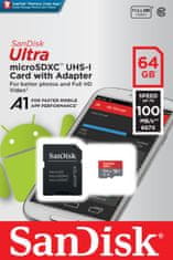 SanDisk microSDXC Ultra Android 64GB 100MB/s UHS-I + SD adaptér (SDSQUAR-064G-GN6MA)