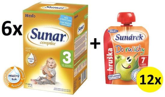 Sunar kojenecké mléko Complex 3 - 6 x 600g + Sunárek Do ručičky 12x90g