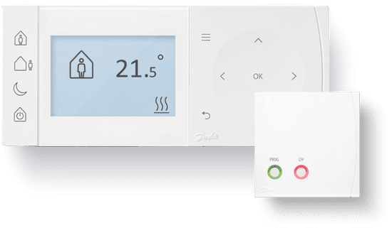 DANFOSS TPOne-B-RF+RX1-S, 087N7854, inteligentní prost. termostat s bezdr. přijímačem, bílá
