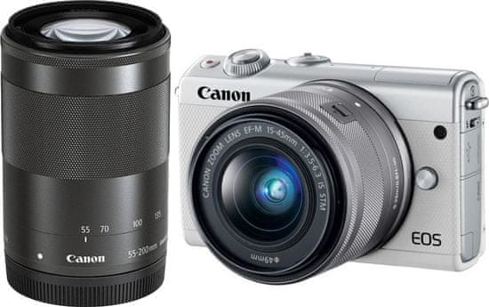 Canon EOS M100 + 15-45 mm + 55-200 mm, bílá - zánovní