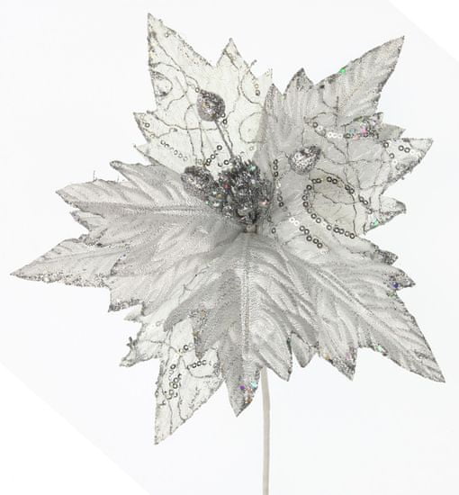 Seizis Květ dekorační se třpytem stříbrný, 25cm, 4ks