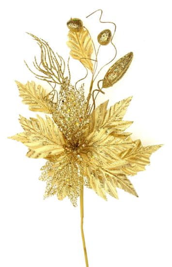 Seizis Květ dekorační se třpytem zlatý, 45cm, 3ks