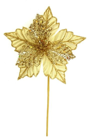 Seizis Květ dekorační se třpytem zlatý, 32cm, 5ks