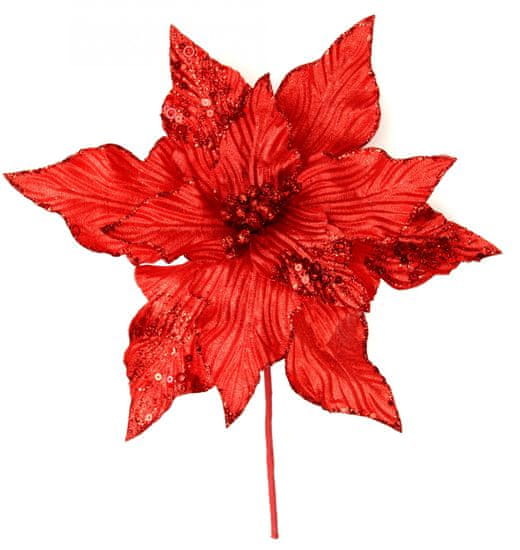 Seizis Květ dekorační se třpytem červený, 30cm, 4ks