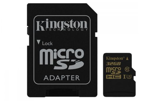 Kingston microSDHC 32GB 90MB/s UHS-I U3 + SD adaptér (SDCG/32GB)
