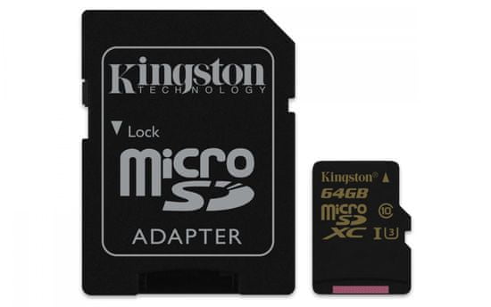 Kingston microSDXC 64GB 90MB/s UHS-I U3 + SD adaptér (SDCG/64GB)
