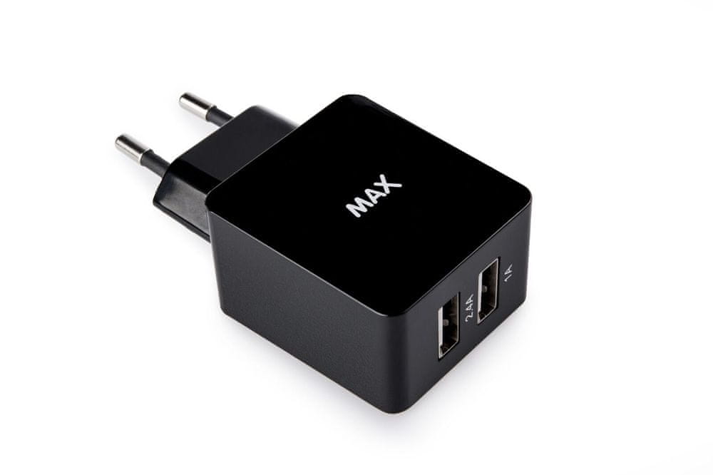 MAX Nabíječka 230V 2 x USB 1 + 2,4 A, černá - zánovní
