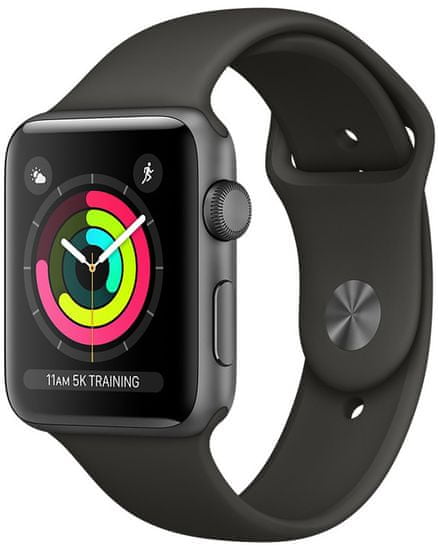 Apple Watch Series 3 GPS, 42mm Space Grey Aluminium Case with Grey Sport Band