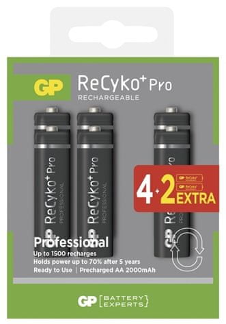 GP ReCyko+ Pro series AA, nabíjecí, 2000 mAh, 4+2 ks