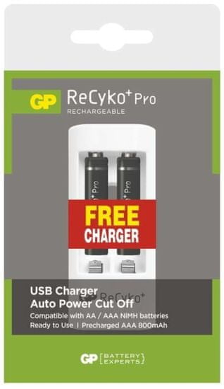 GP ReCyko+ Pro series AAA, nabíjecí, 800 mAh, 2 ks + USB nabíječka