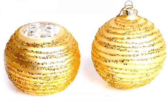 Seizis skleněná koule 8 cm + svícen zlatá