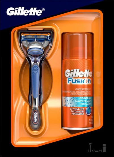 Gillette Fusion Holící strojek + Fusion Hydrating Pánský gel na holení 75 ml (dárková sada)