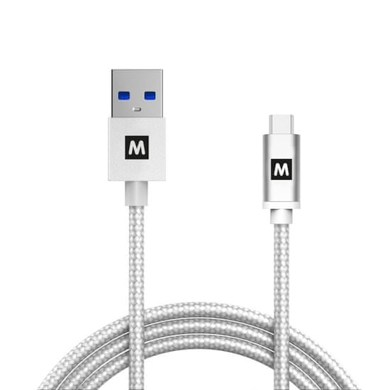 MAX Propojovací datový kabel USB C 3.1 Gen2 a USB A opletený 1m, bílý