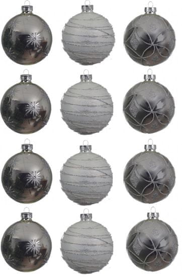 Kaemingk Dekorativní ozdoby koule 12 ks, stříbrná