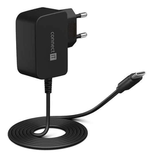 Connect IT InWallz SNAKE nabíjecí adaptér s kabelem USB-C, 2,4A, černý (CWC-1070-BK) - zánovní