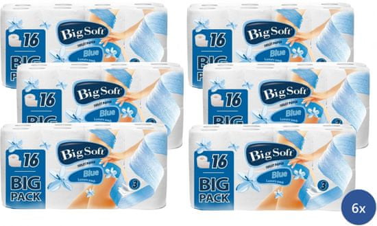 Big Soft Blue toaletní papír 3 vrstvý 6 x 16 rolí