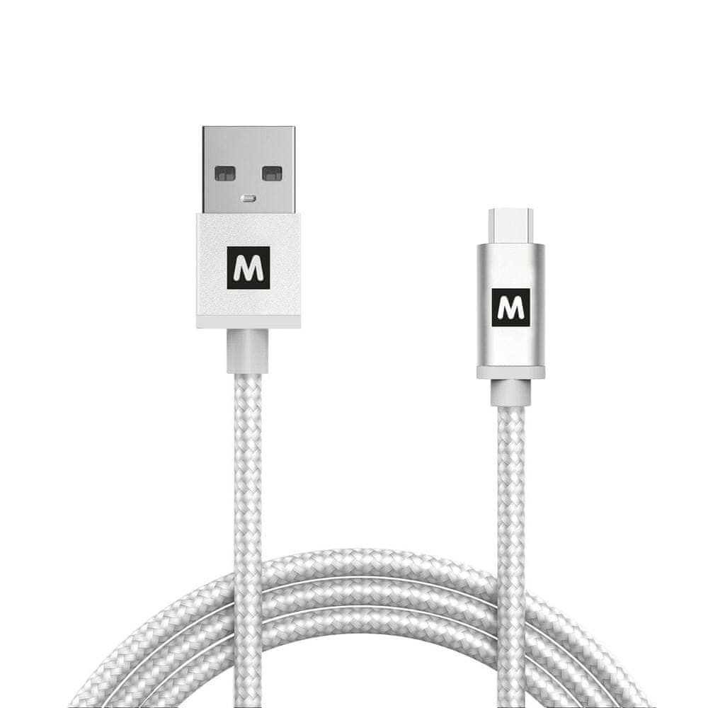 Levně MAX kabel micro USB 2.0 opletený 1m, stříbrná