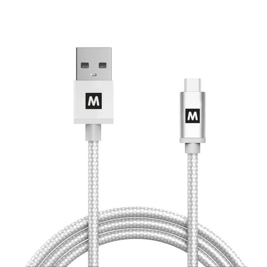 MAX kabel micro USB 2.0 opletený 1m, stříbrná