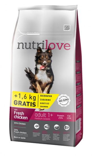 Nutrilove Dog Adult Medium Fresh Chicken 8kg + 1,6kg Zdarma