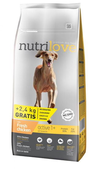 Nutrilove Dog Active Fresh Chicken 12kg + 2,4kg Zdarma