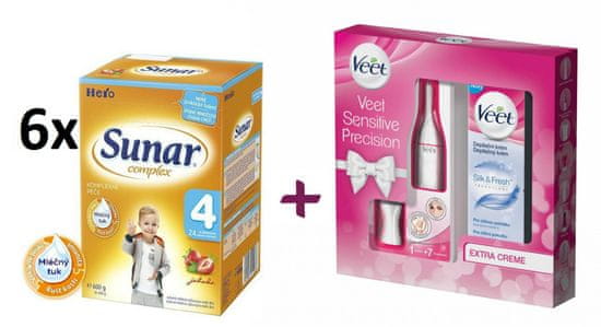 Sunar kojenecké mléko Complex 4 jahoda - 6 x 600g + Veet Dárková sada