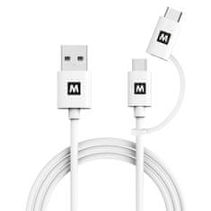 MAX propojovací datový kabel USB 2.0, USB a USB A, micro USB a adapterem USB C 1m, bílá