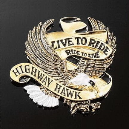 Highway-Hawk emblém samolepící: LIVE TO RIDE zlatý, 40mm